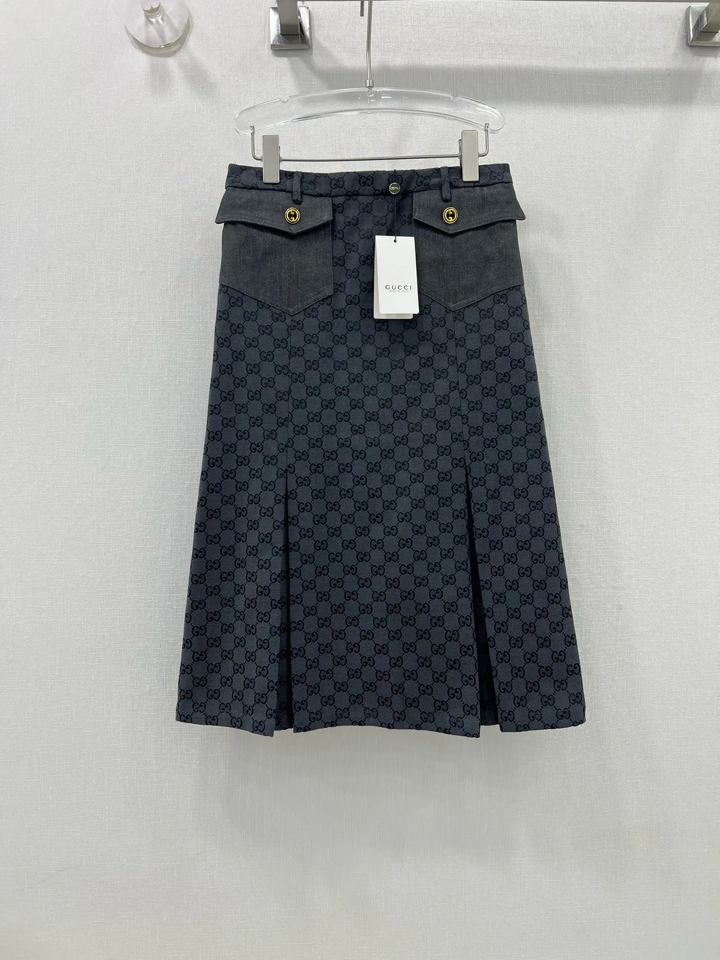 GUCCI 24春夏 ダブルGG提花A字スカート ブラック