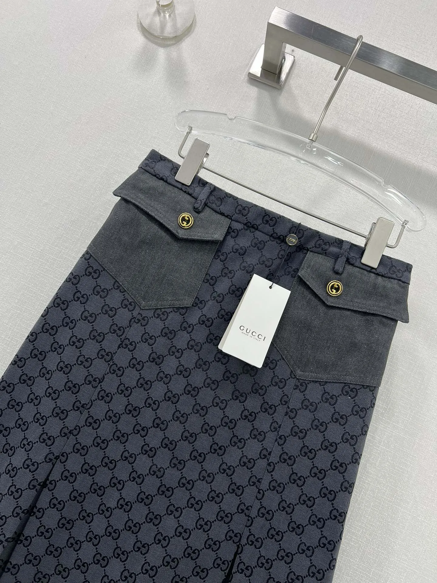 GUCCI 24春夏 ダブルGG提花A字スカート ブラック - 画像 (5)