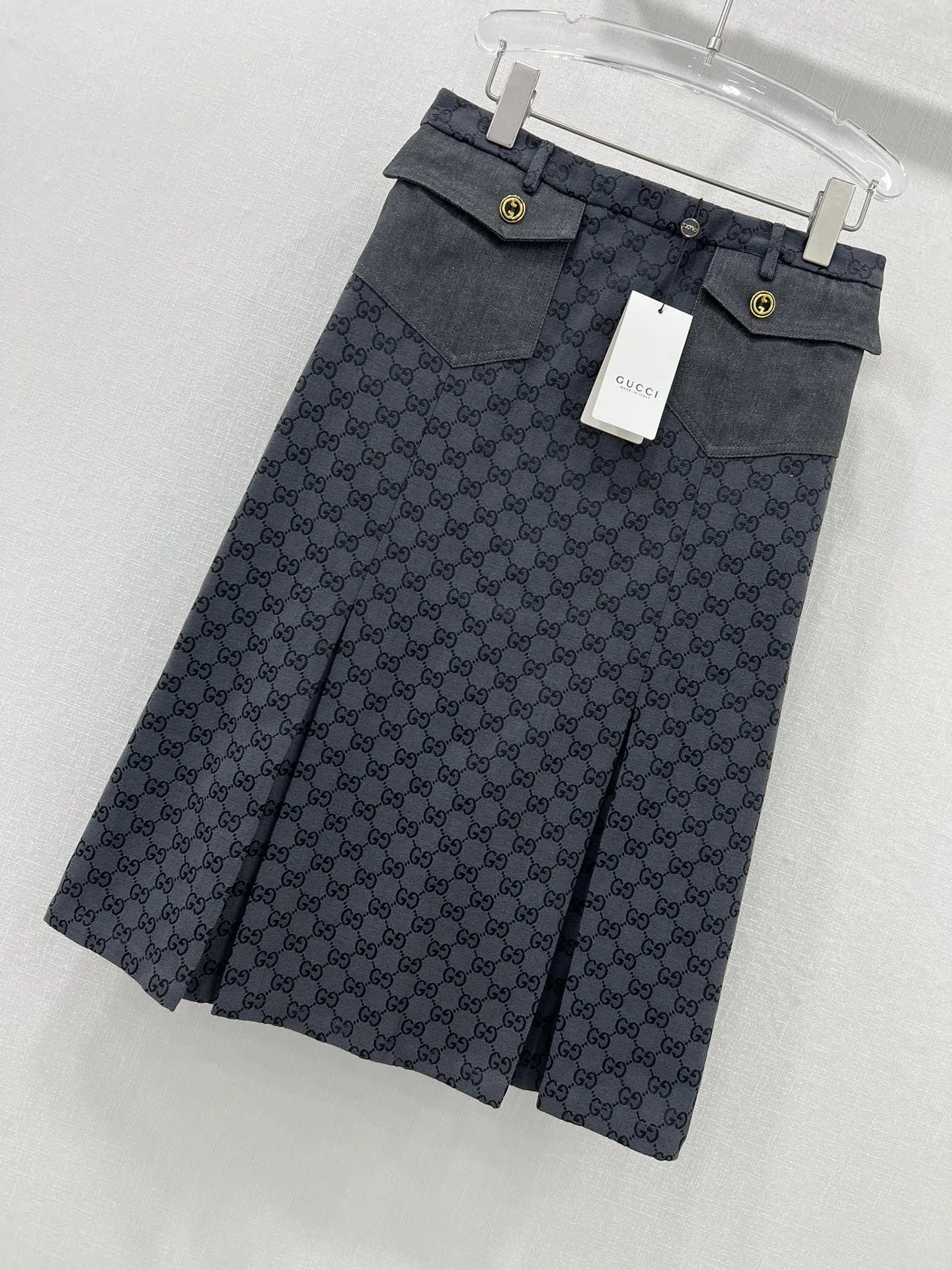 GUCCI 24春夏 ダブルGG提花A字スカート ブラック - 画像 (6)