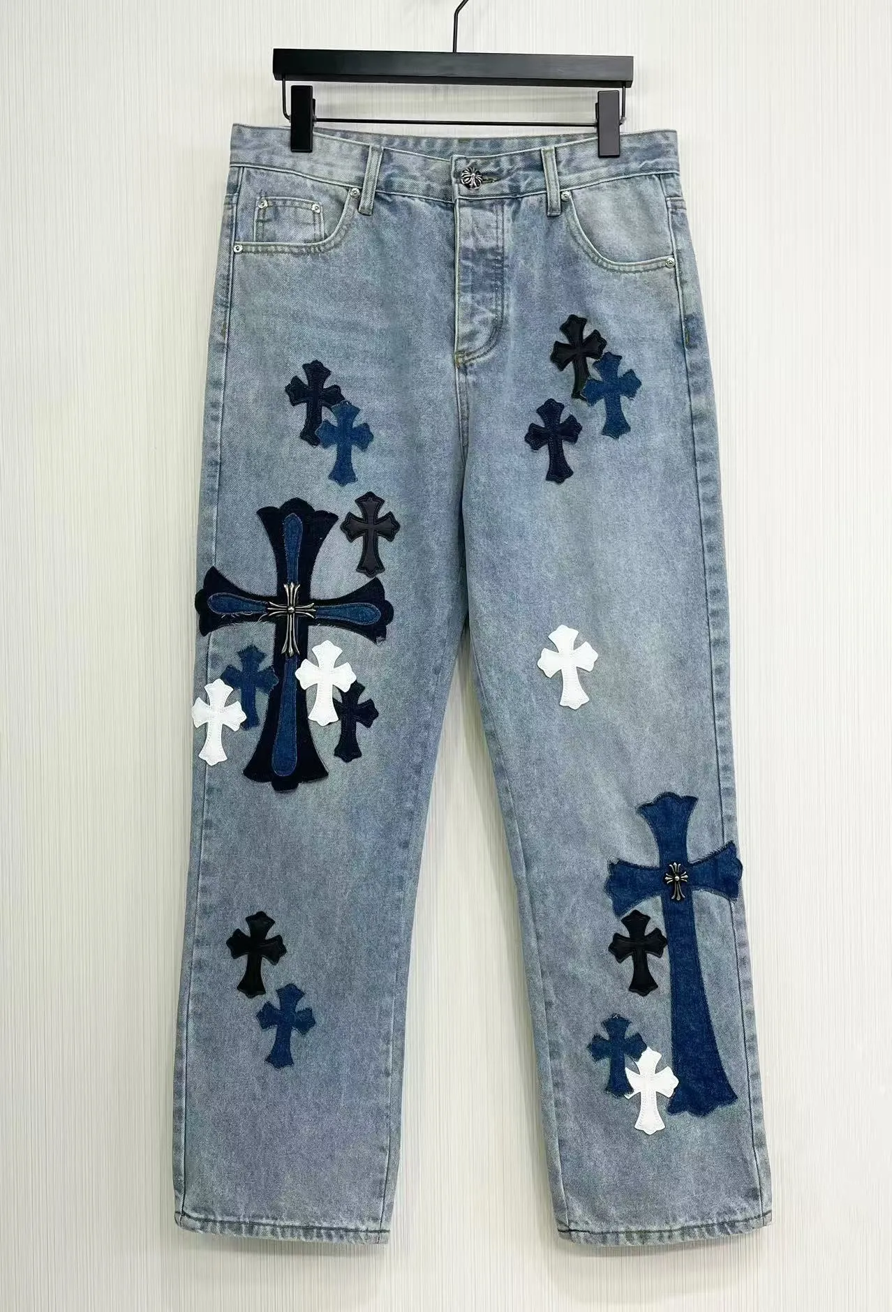 Chrome Hearts 2025SSブルークロス刺繍デニムパンツ