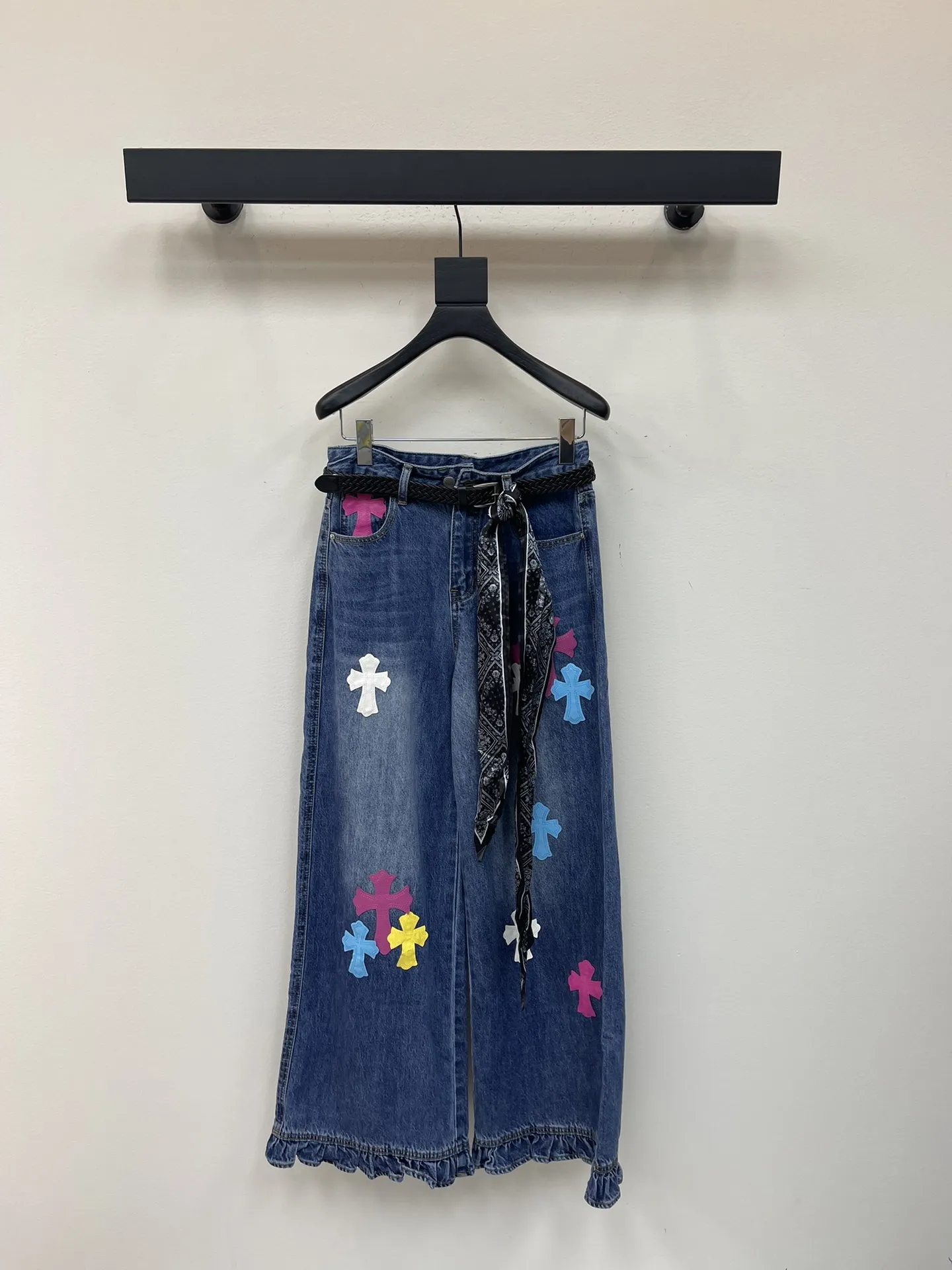 Chrome Hearts カラフルクロスデニムスカート ブルー