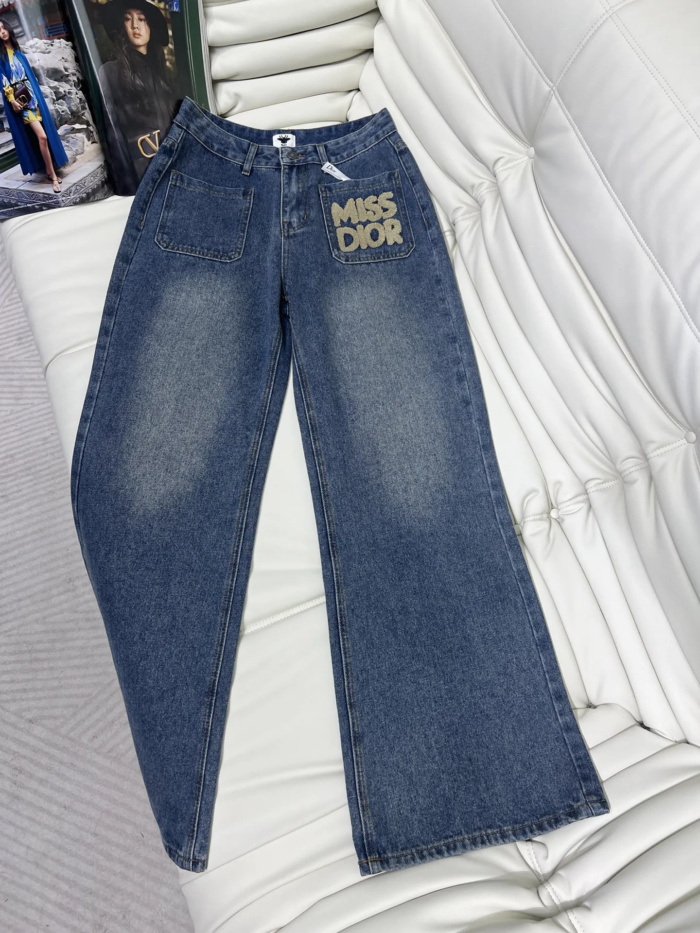 Christian Dior ブルー刺繍ロゴデニムパンツ