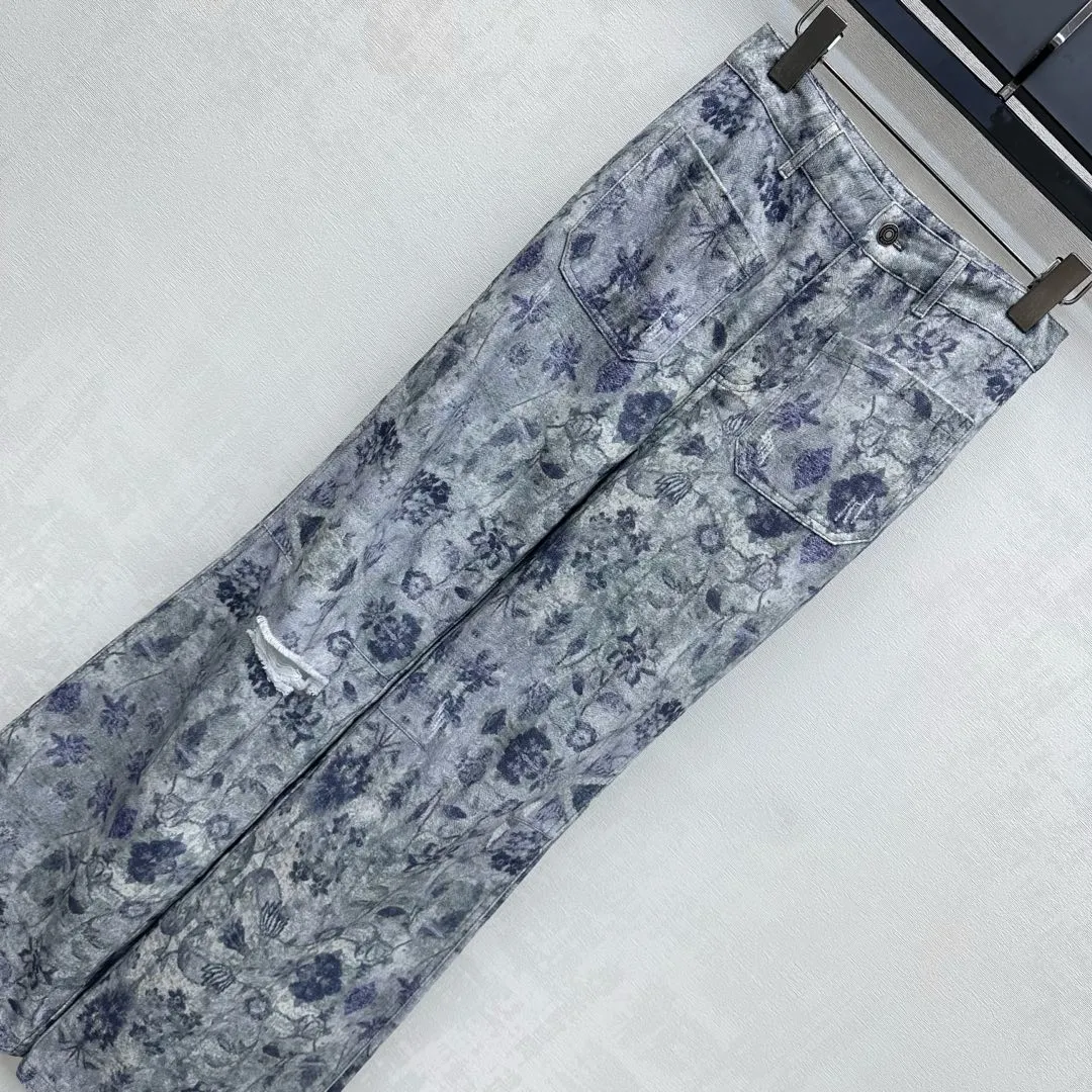 ディオール2025 レーザー花柄ブルーデニムワイドパンツ - 画像 (3)