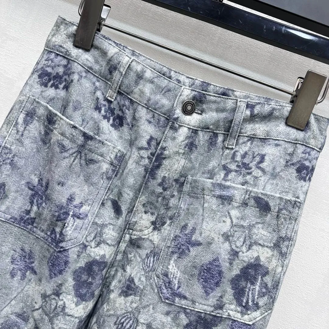 ディオール2025 レーザー花柄ブルーデニムワイドパンツ - 画像 (4)