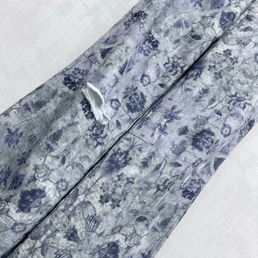 ディオール2025 レーザー花柄ブルーデニムワイドパンツ - 画像 (5)