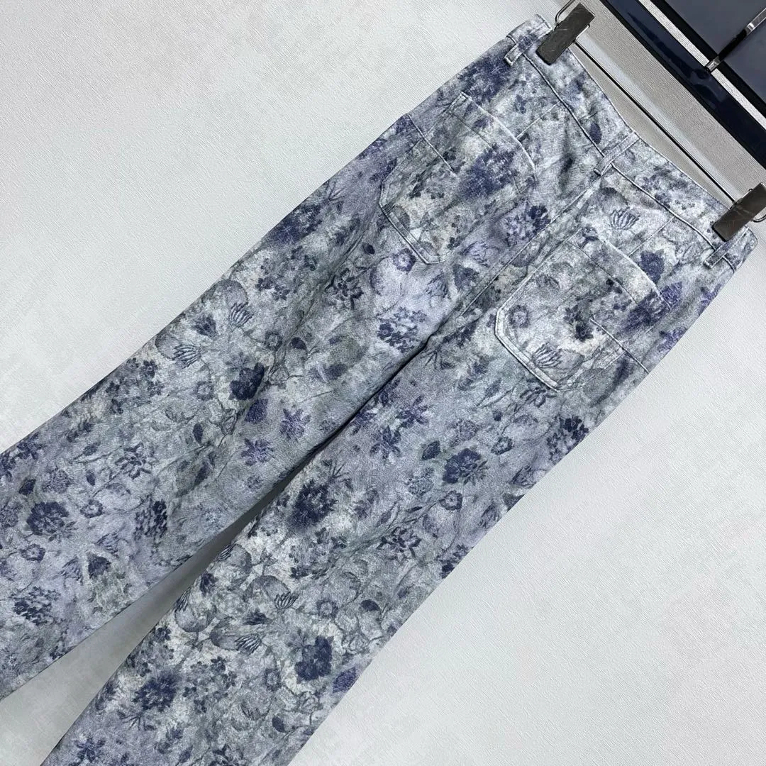 ディオール2025 レーザー花柄ブルーデニムワイドパンツ - 画像 (8)