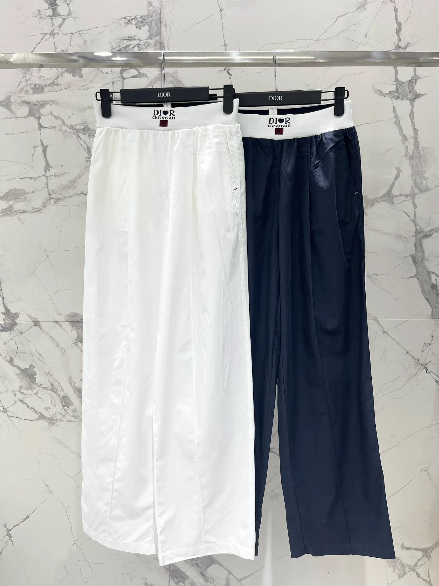 ディオール 撞色織帯 高腰ワイドパンツ