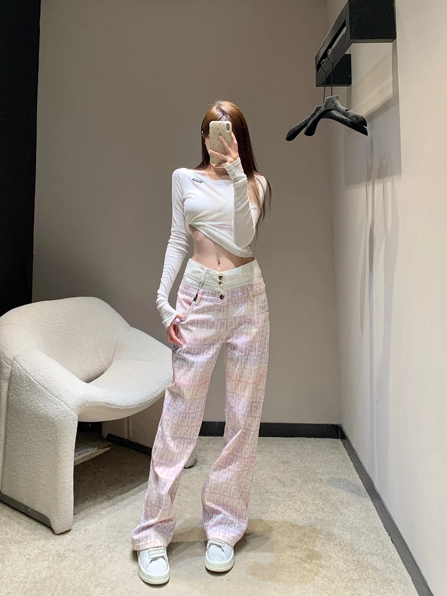 Fendi 25Ss春夏ピンク色字母提花直筒パンツ - 画像 (3)