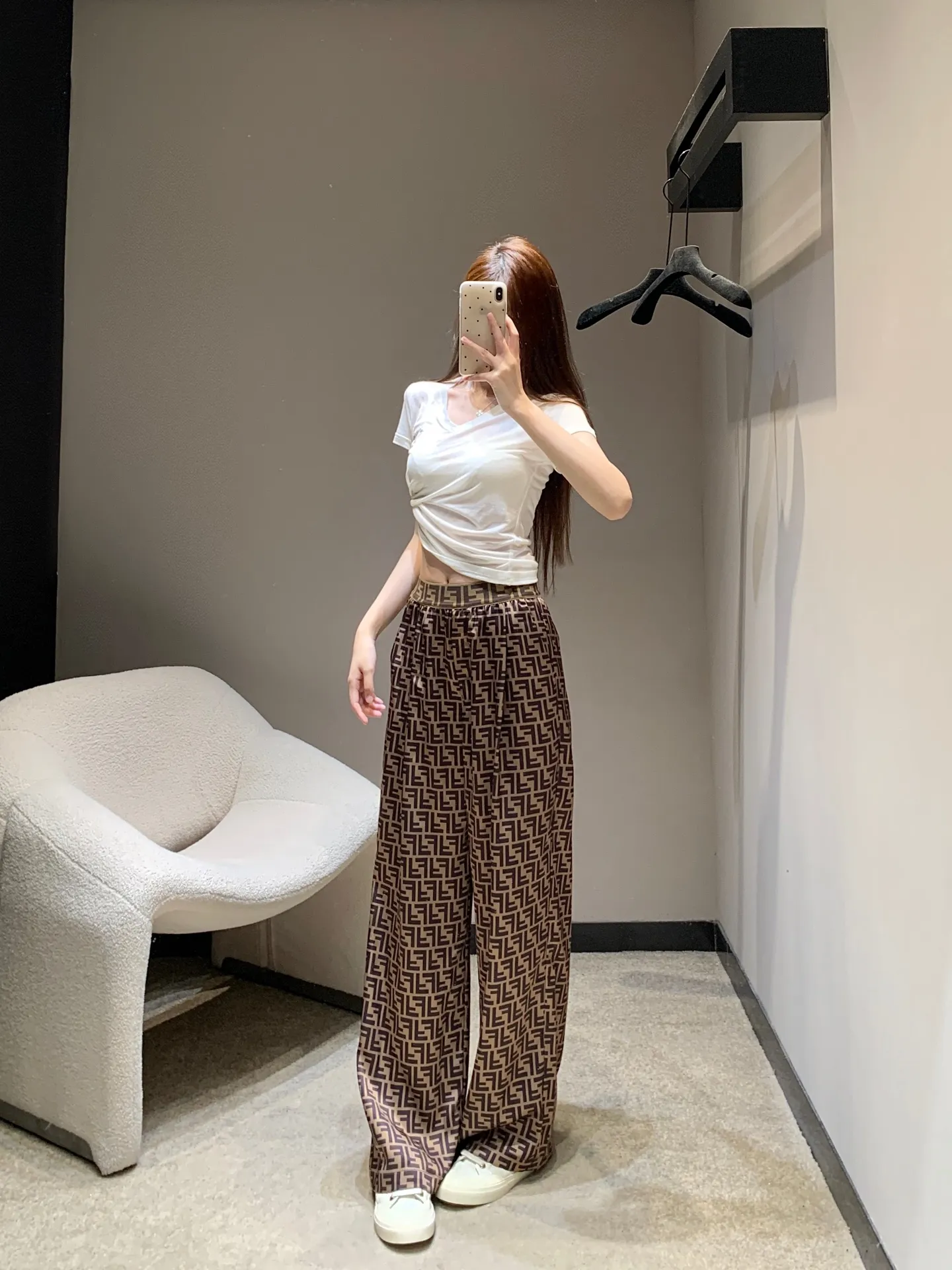 Fendi 25Ss ブラウン織帯ワイドパンツ - 画像 (10)