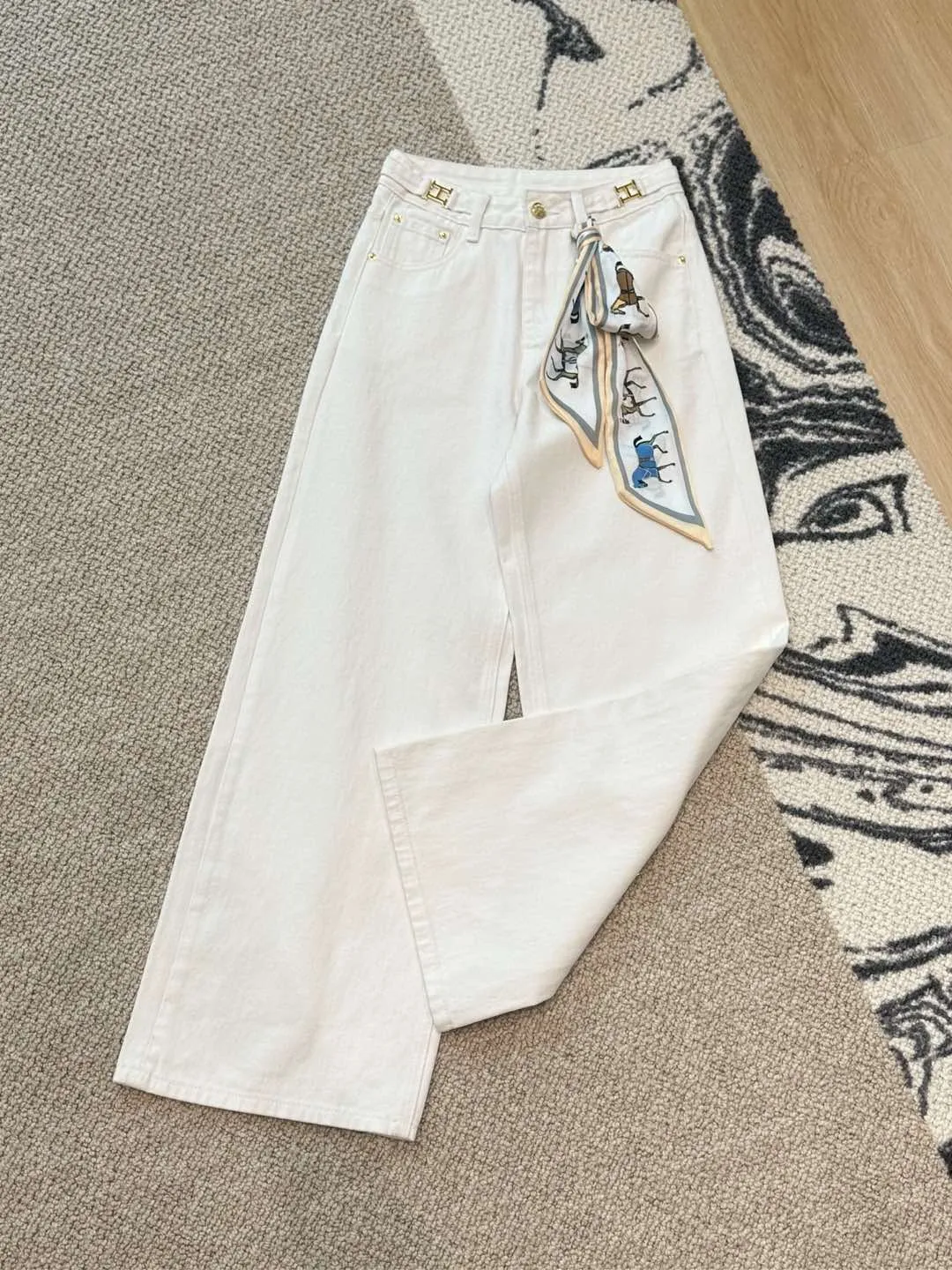 Hermes 白リボン装飾デニムパンツSML - 画像 (7)