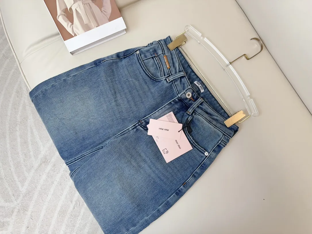 Miu Miu 旗牌徽标ブルージーンズストレートワイドパンツ - 画像 (4)