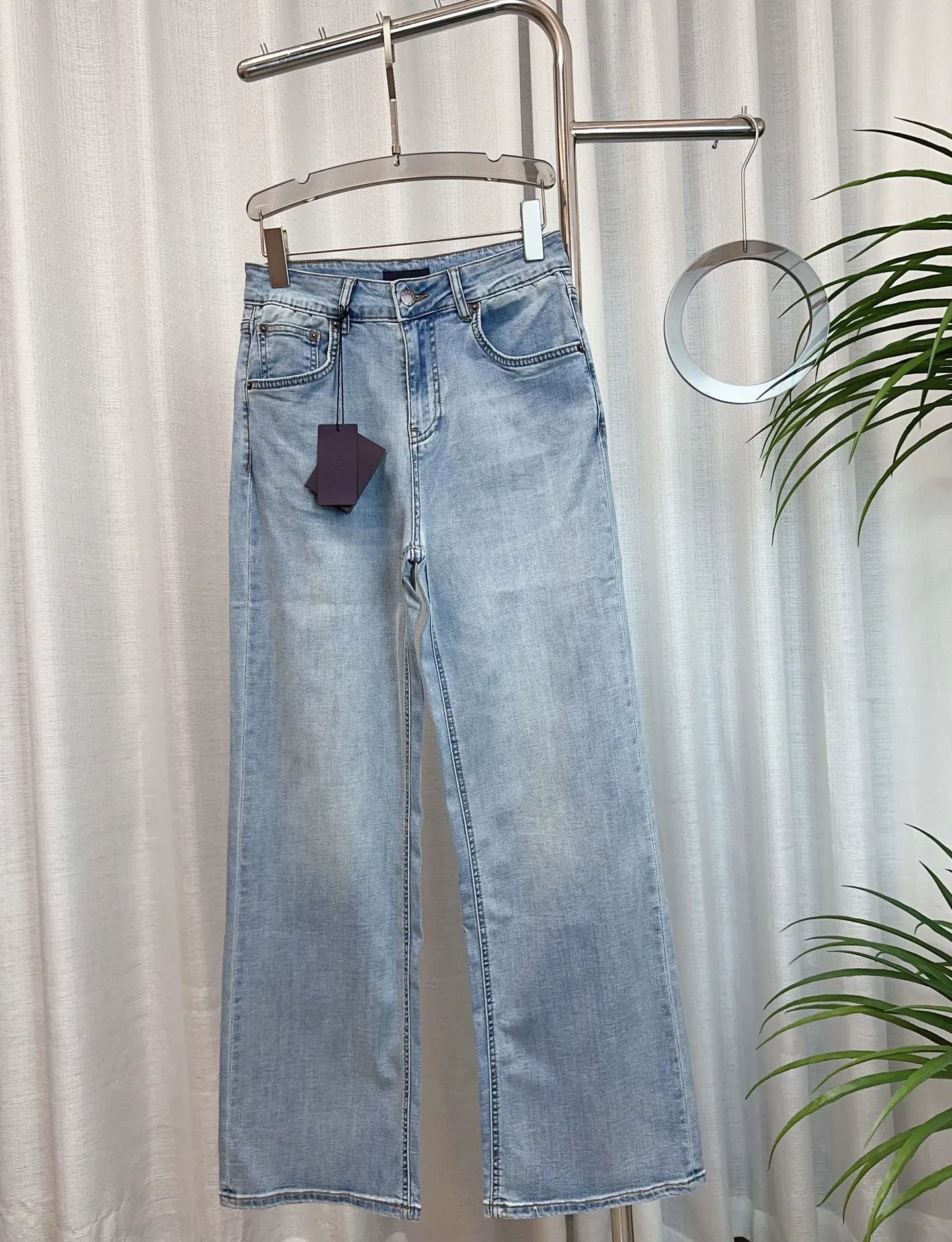 PRADA三角徽标ブルージーンズストレートワイドパンツ