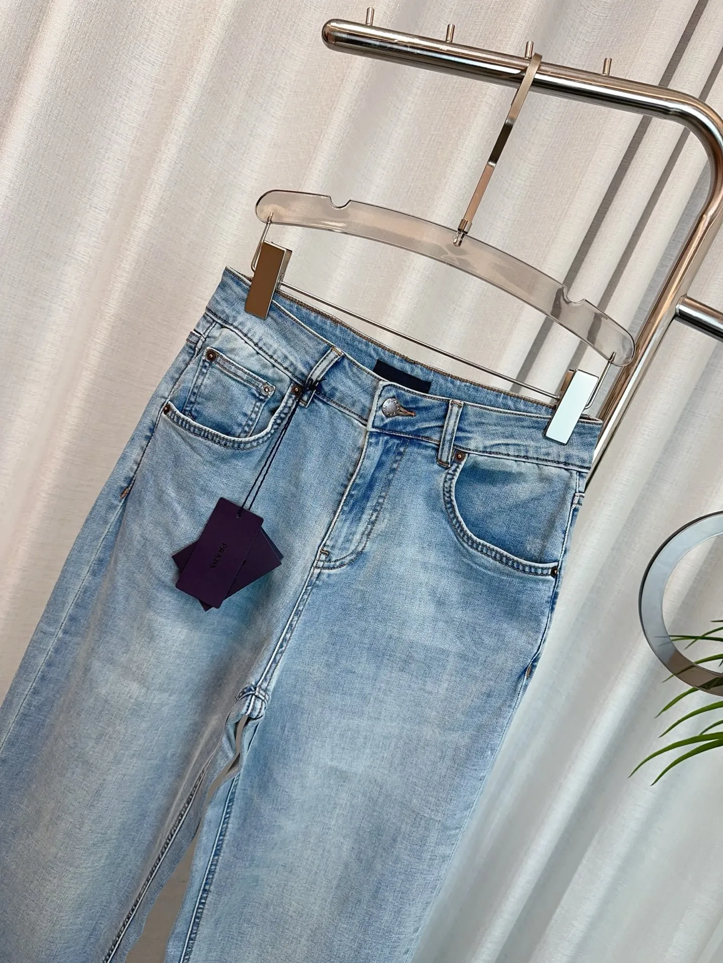 PRADA三角徽标ブルージーンズストレートワイドパンツ - 画像 (5)