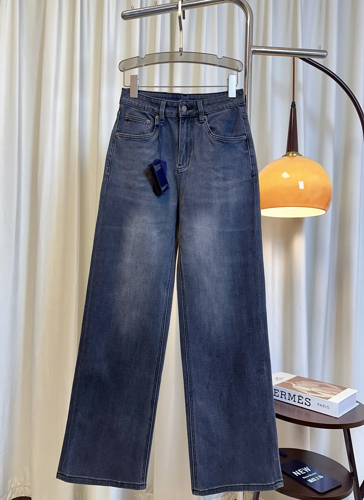 PRADA新款後ポケットプリントロゴデニムパンツブルーストレートワイド