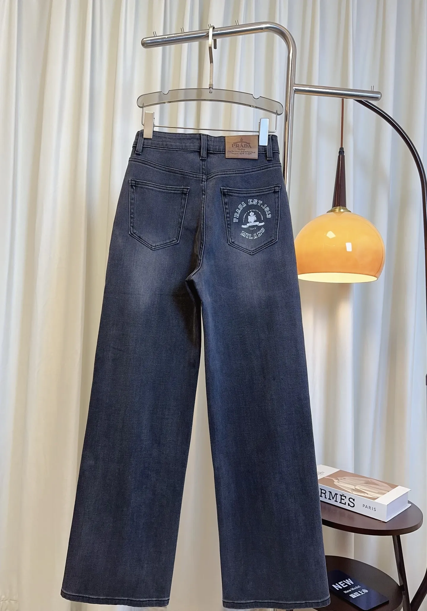 PRADA新款後ポケットプリントロゴデニムパンツブルーストレートワイド - 画像 (3)