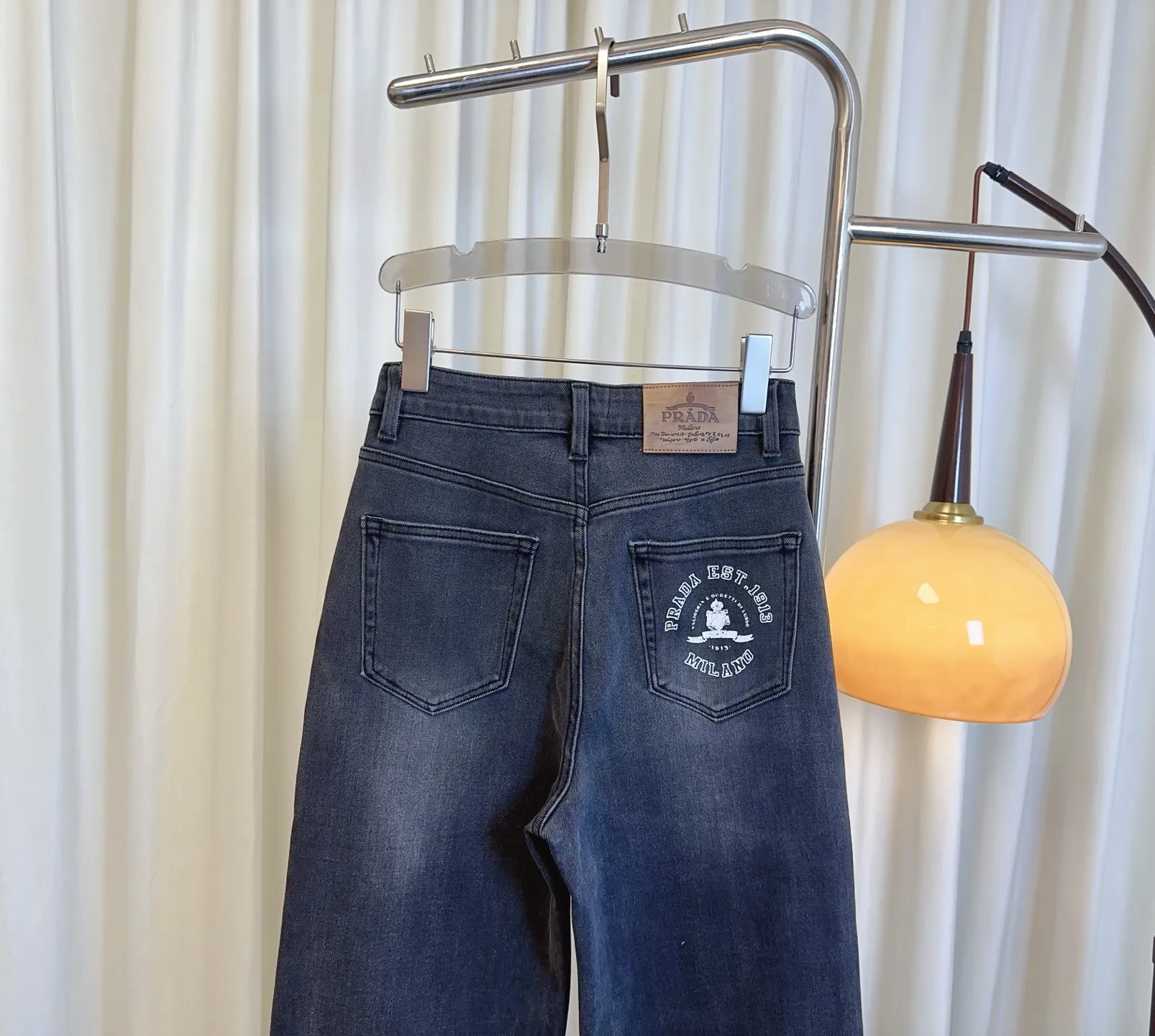 PRADA新款後ポケットプリントロゴデニムパンツブルーストレートワイド - 画像 (6)