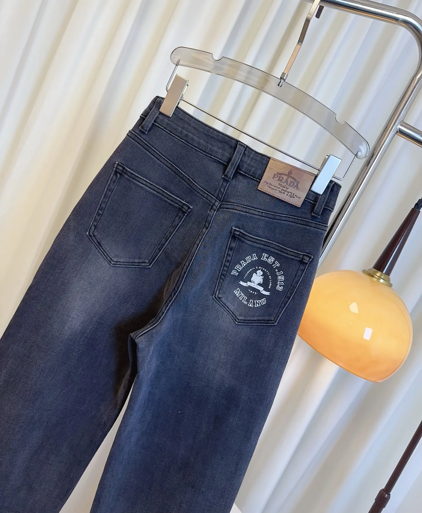 PRADA新款後ポケットプリントロゴデニムパンツブルーストレートワイド - 画像 (7)