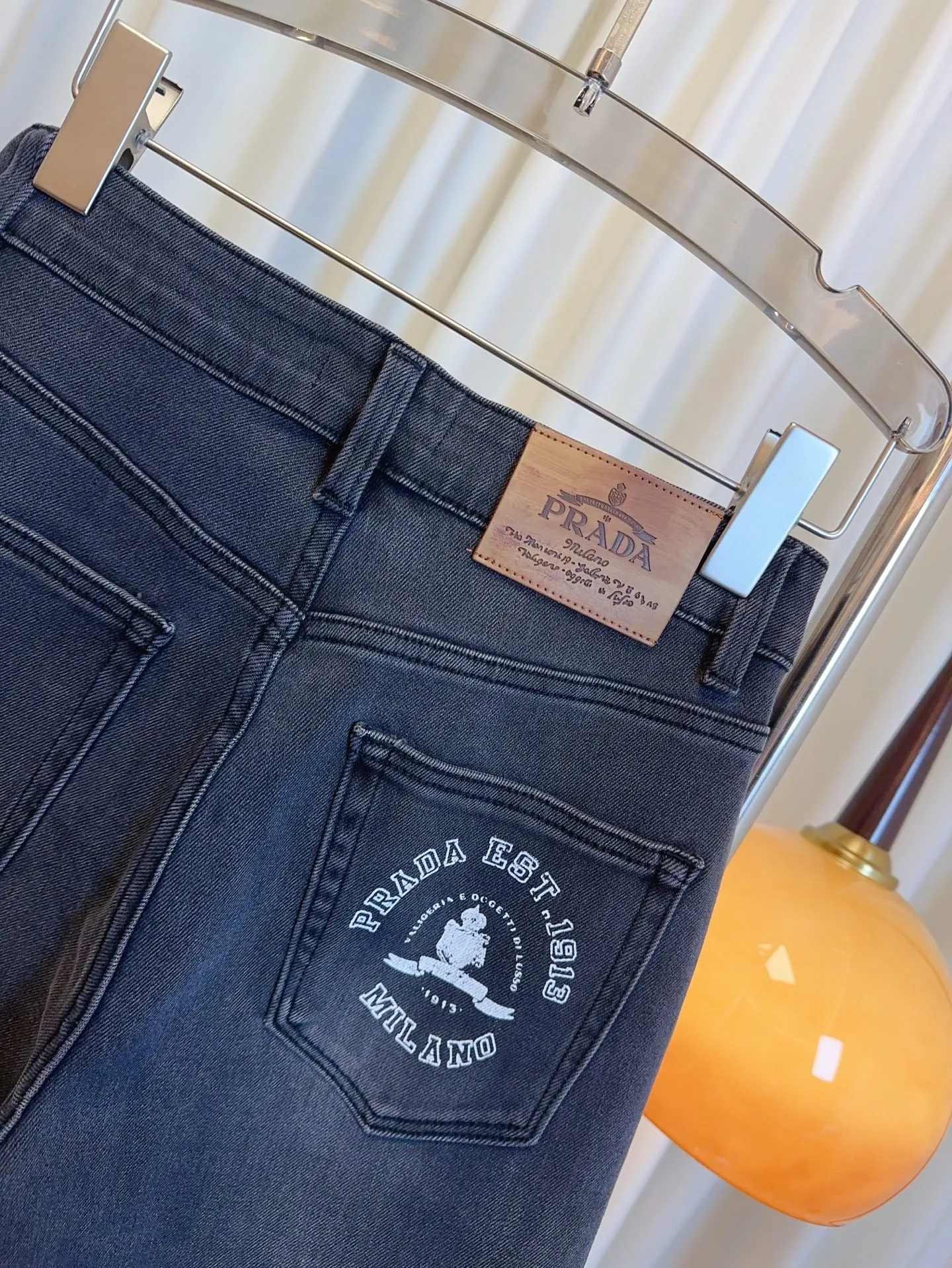 PRADA新款後ポケットプリントロゴデニムパンツブルーストレートワイド - 画像 (9)