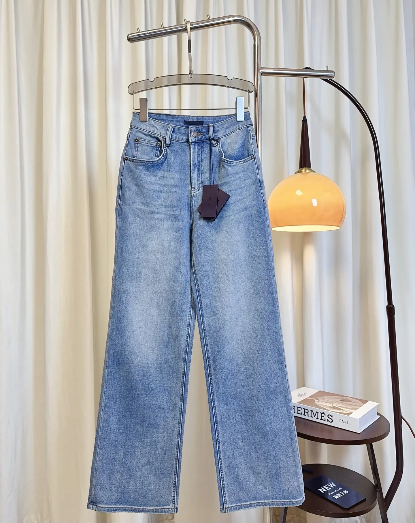 PRADA後ポケットプリントロゴデニムパンツブルーストレートワイド