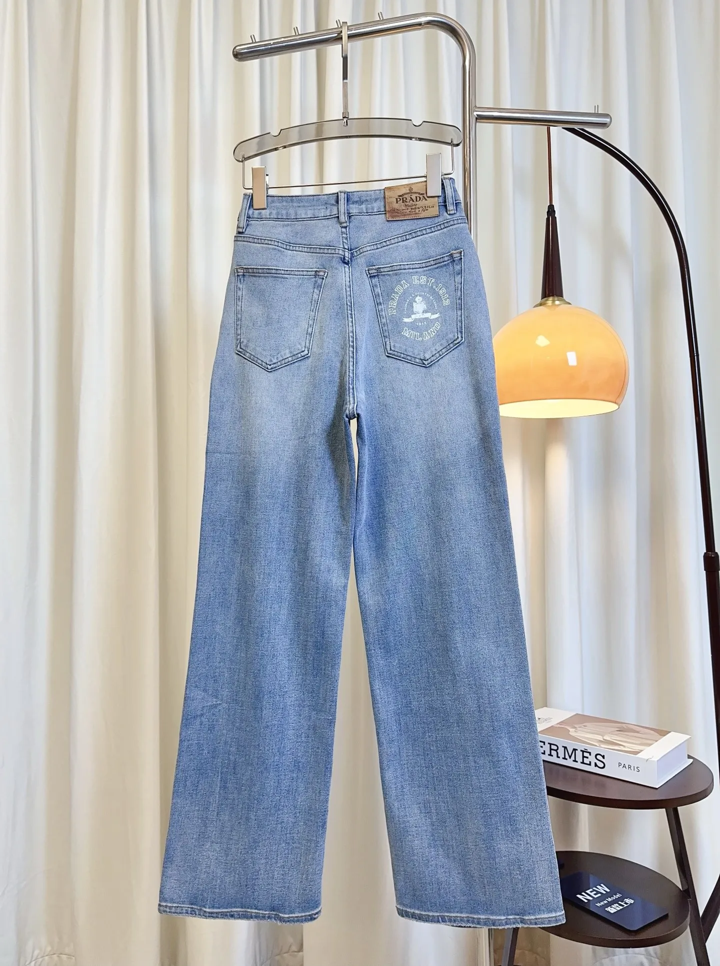 PRADA後ポケットプリントロゴデニムパンツブルーストレートワイド - 画像 (3)