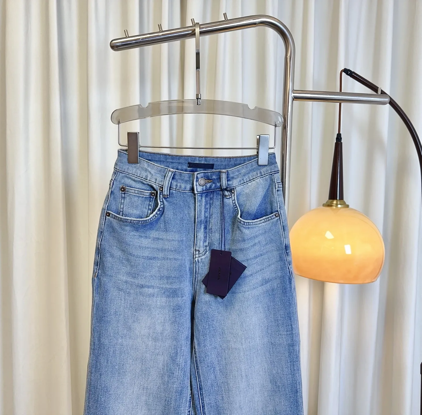 PRADA後ポケットプリントロゴデニムパンツブルーストレートワイド - 画像 (4)