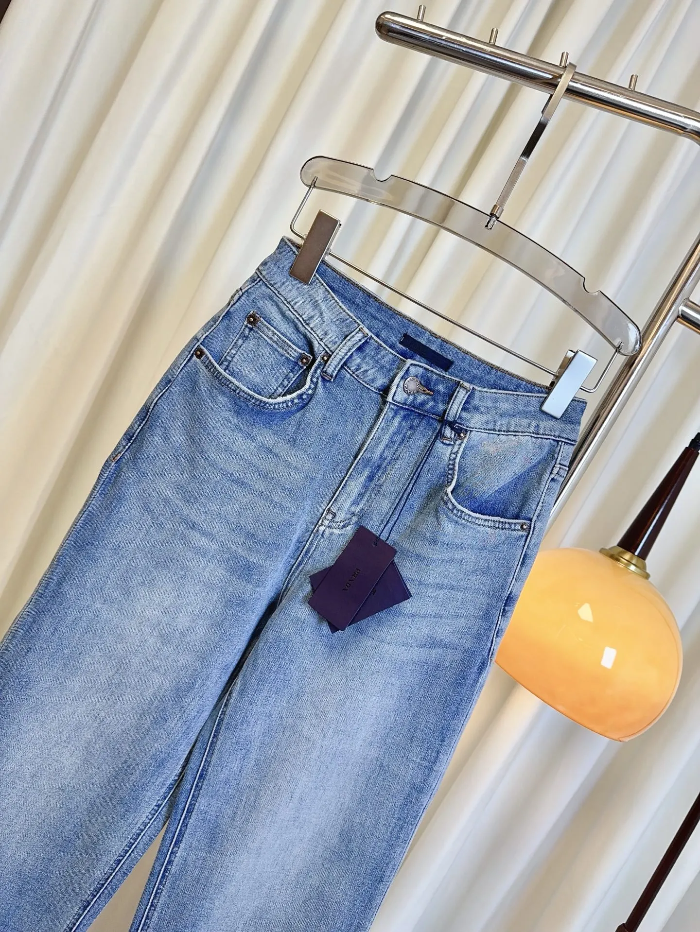 PRADA後ポケットプリントロゴデニムパンツブルーストレートワイド - 画像 (5)