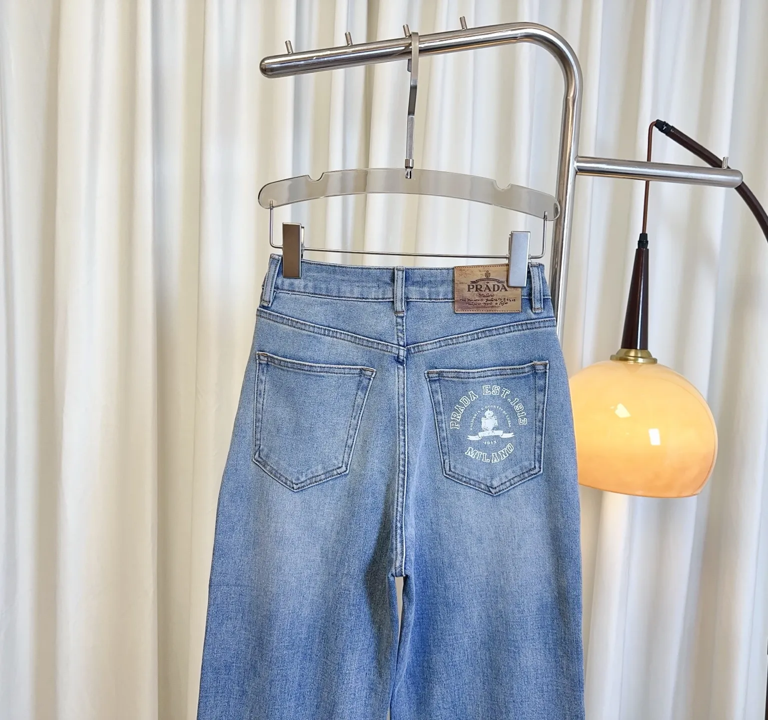 PRADA後ポケットプリントロゴデニムパンツブルーストレートワイド - 画像 (6)