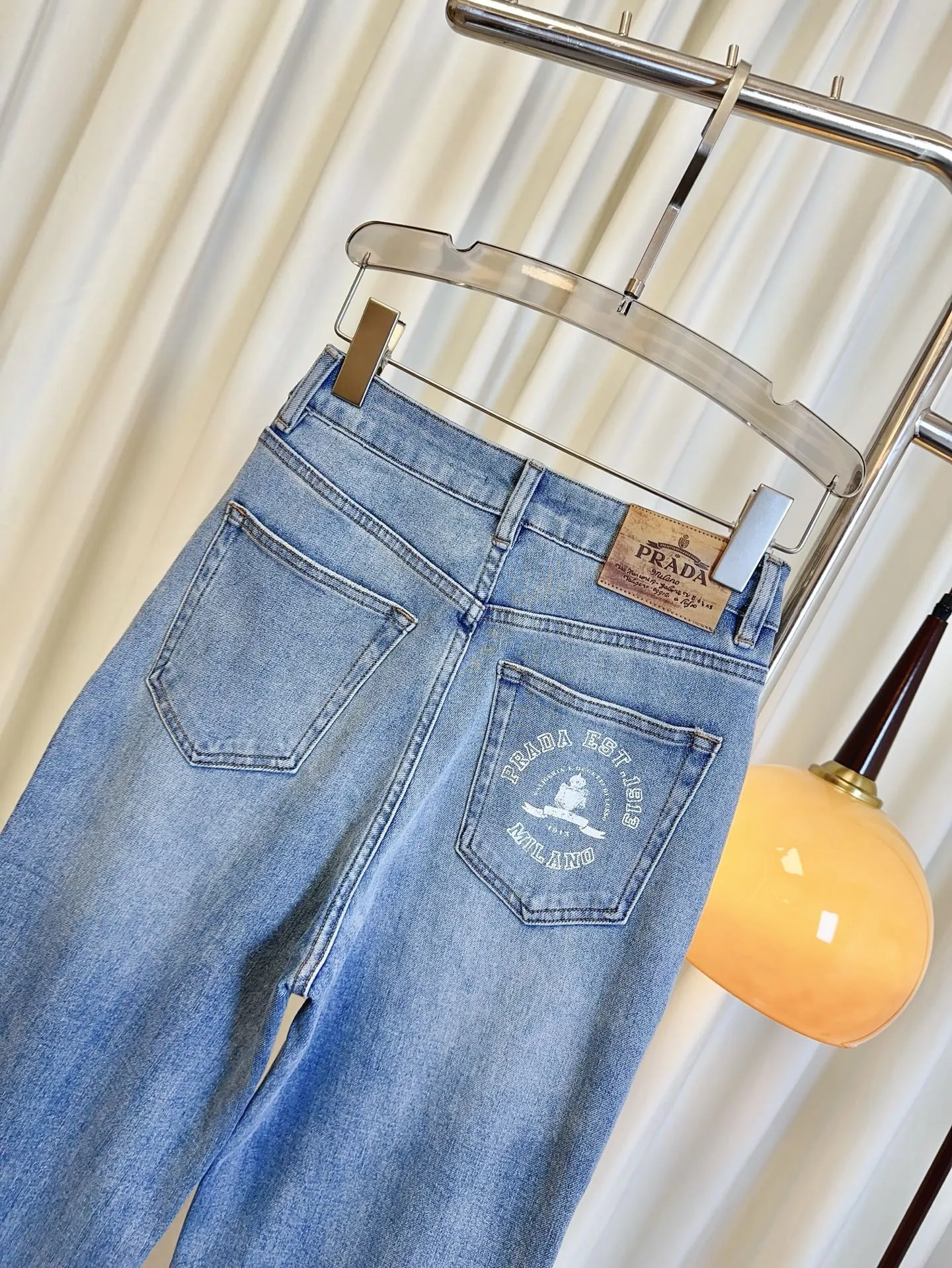 PRADA後ポケットプリントロゴデニムパンツブルーストレートワイド - 画像 (7)