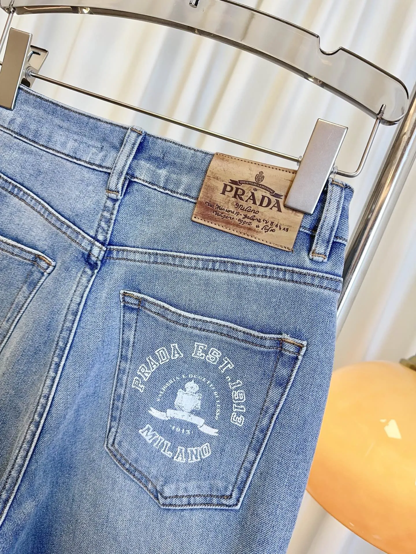 PRADA後ポケットプリントロゴデニムパンツブルーストレートワイド - 画像 (8)