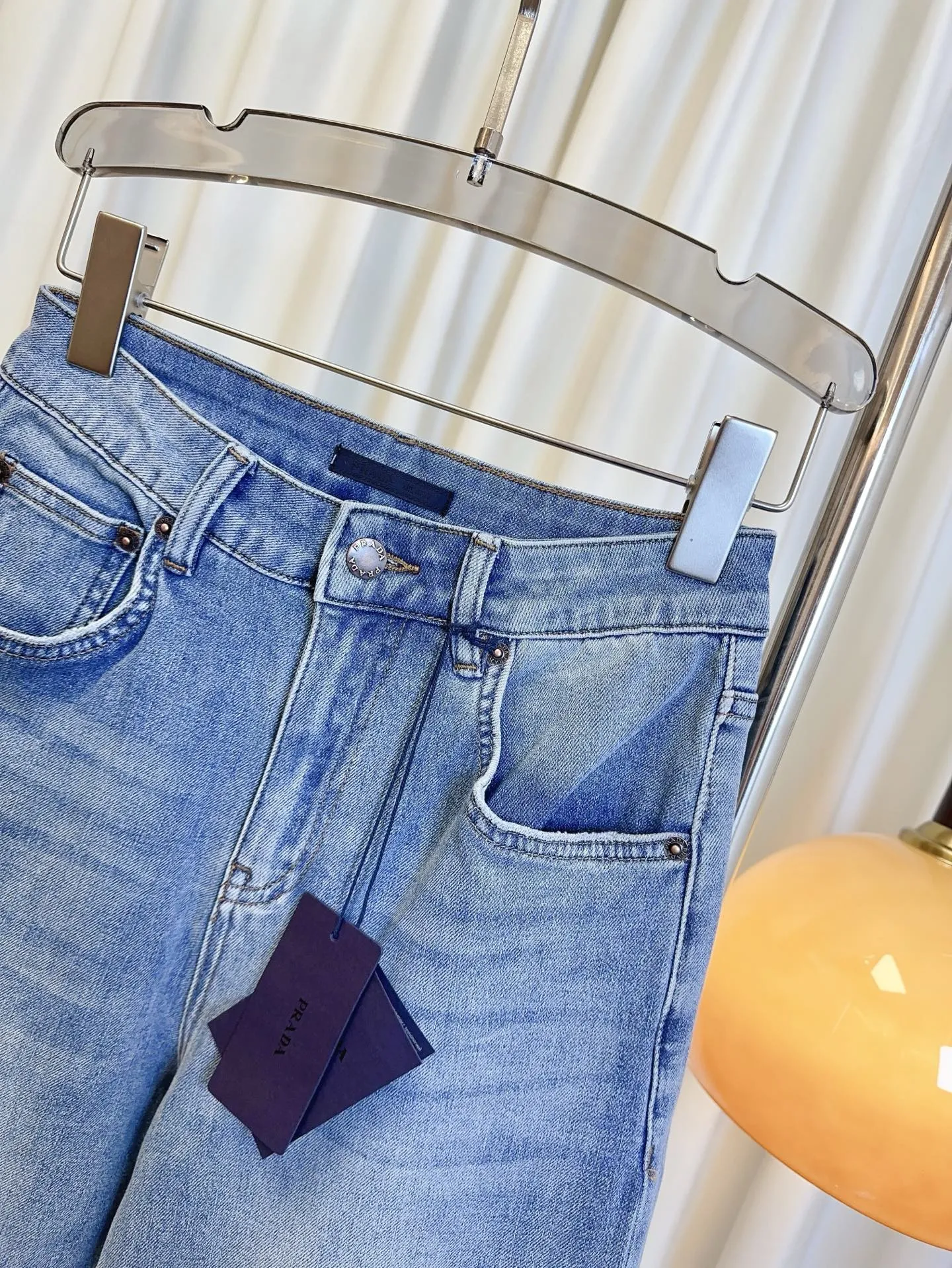 PRADA後ポケットプリントロゴデニムパンツブルーストレートワイド - 画像 (9)