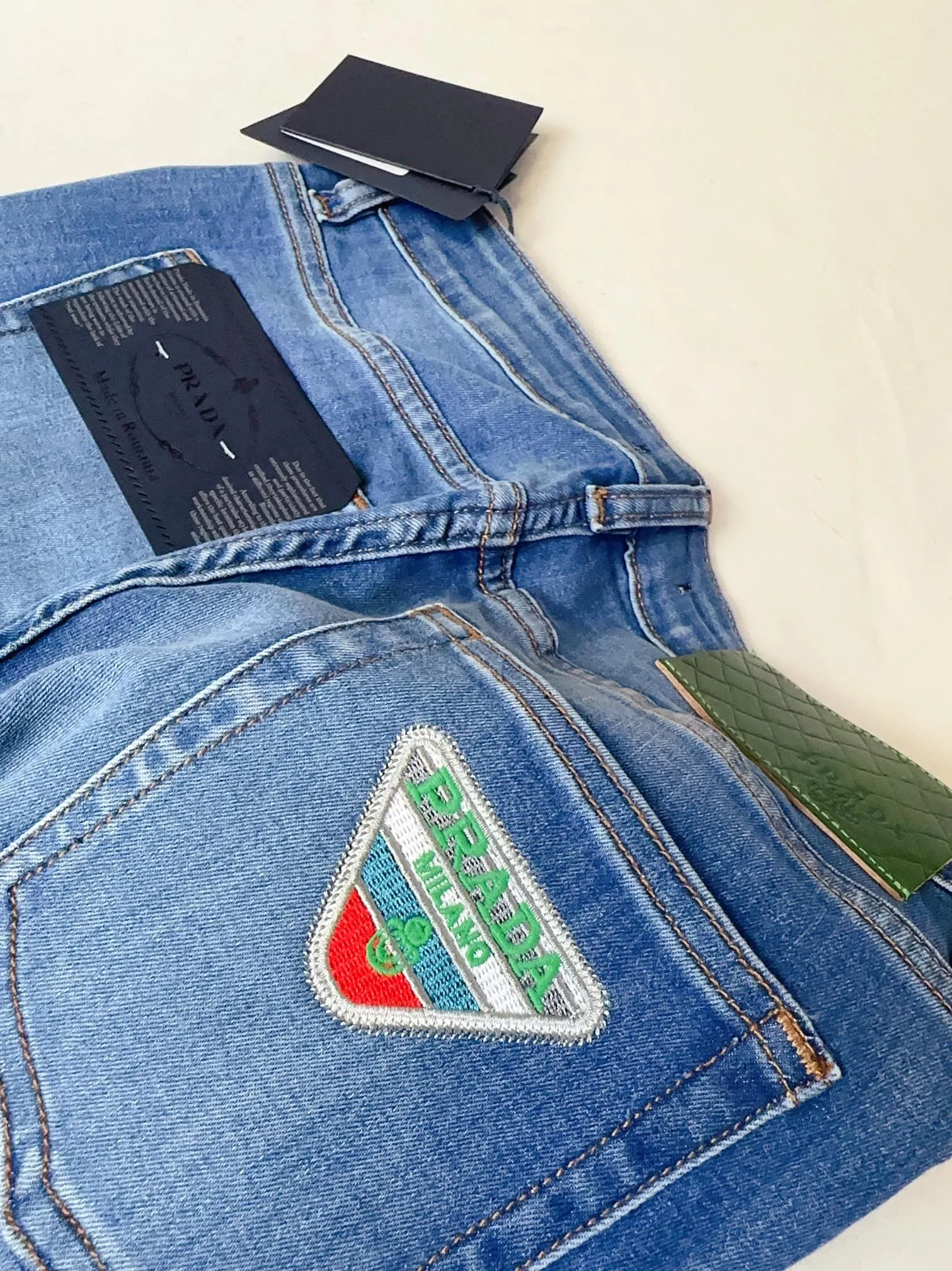 PRADAブルー刺繍ロゴスキニージーンズ - 画像 (8)