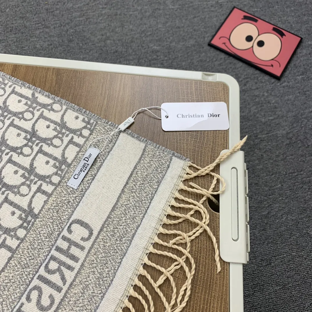 CHRISTIAN DIOR 青色 双面羊绒围巾 - 画像 (3)