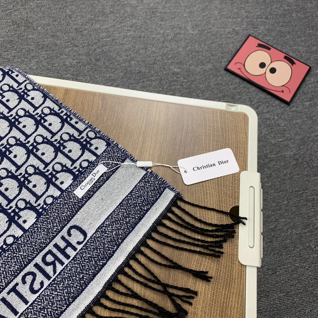 CHRISTIAN DIOR 青色 双面羊绒围巾 - 画像 (5)