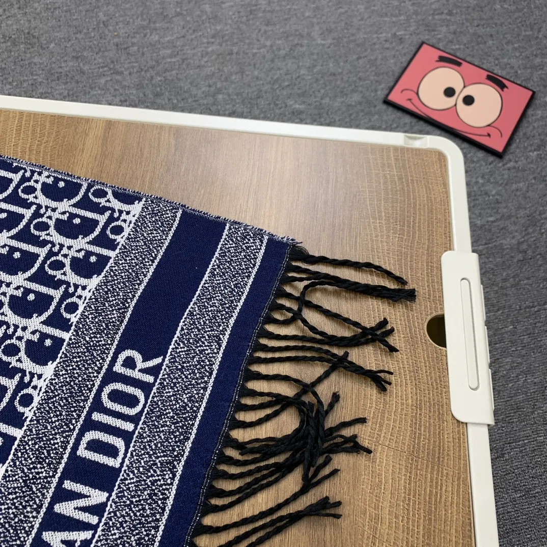 CHRISTIAN DIOR 青色 双面羊绒围巾 - 画像 (6)