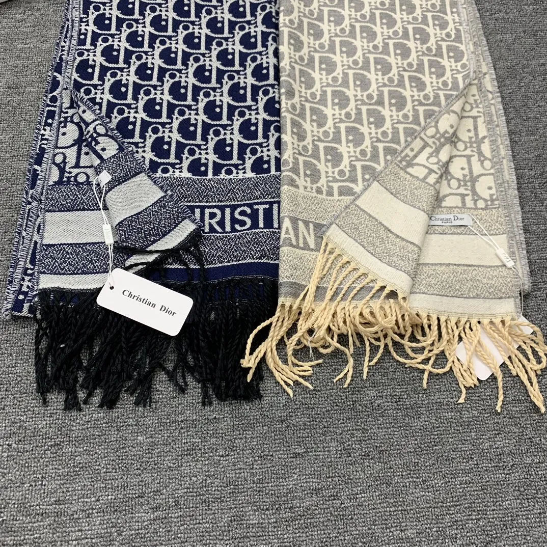 CHRISTIAN DIOR 青色 双面羊绒围巾 - 画像 (9)