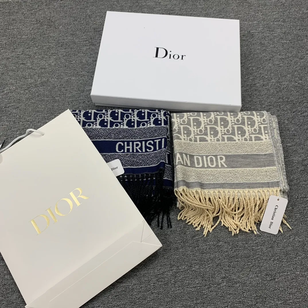 CHRISTIAN DIOR 青色 双面羊绒围巾 - 画像 (10)