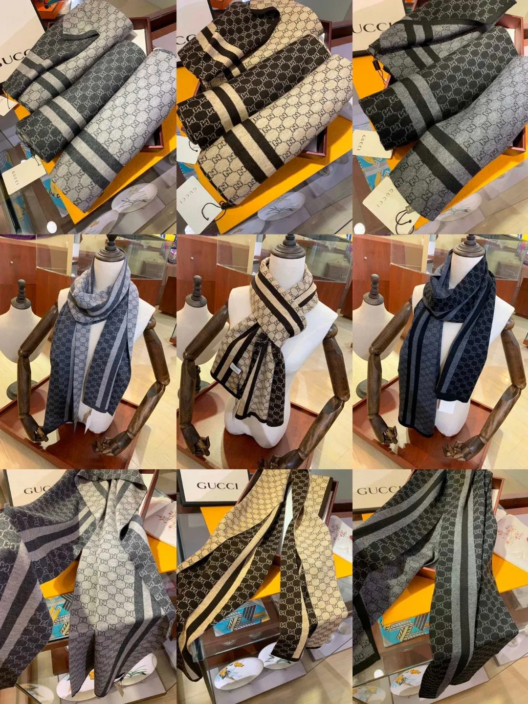 Gucci 男性用スカーフ グレー クラシカルデザイン - 画像 (10)