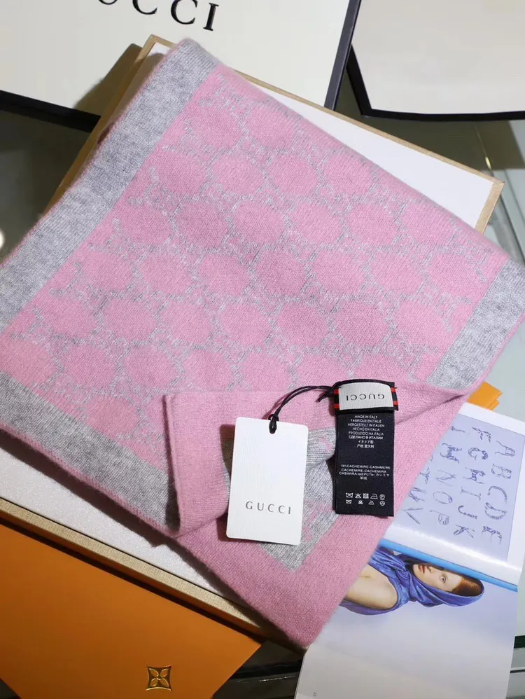 Gucciピンクグレー男性用クラシカルスカーフ - 画像 (6)