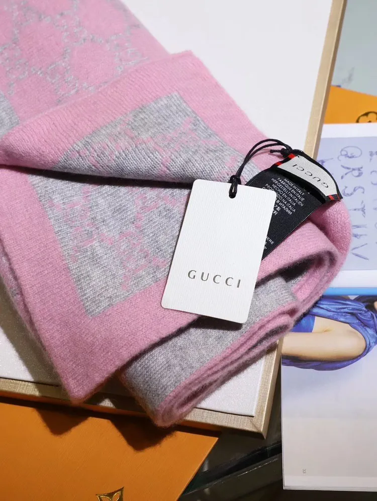 Gucciピンクグレー男性用クラシカルスカーフ - 画像 (7)
