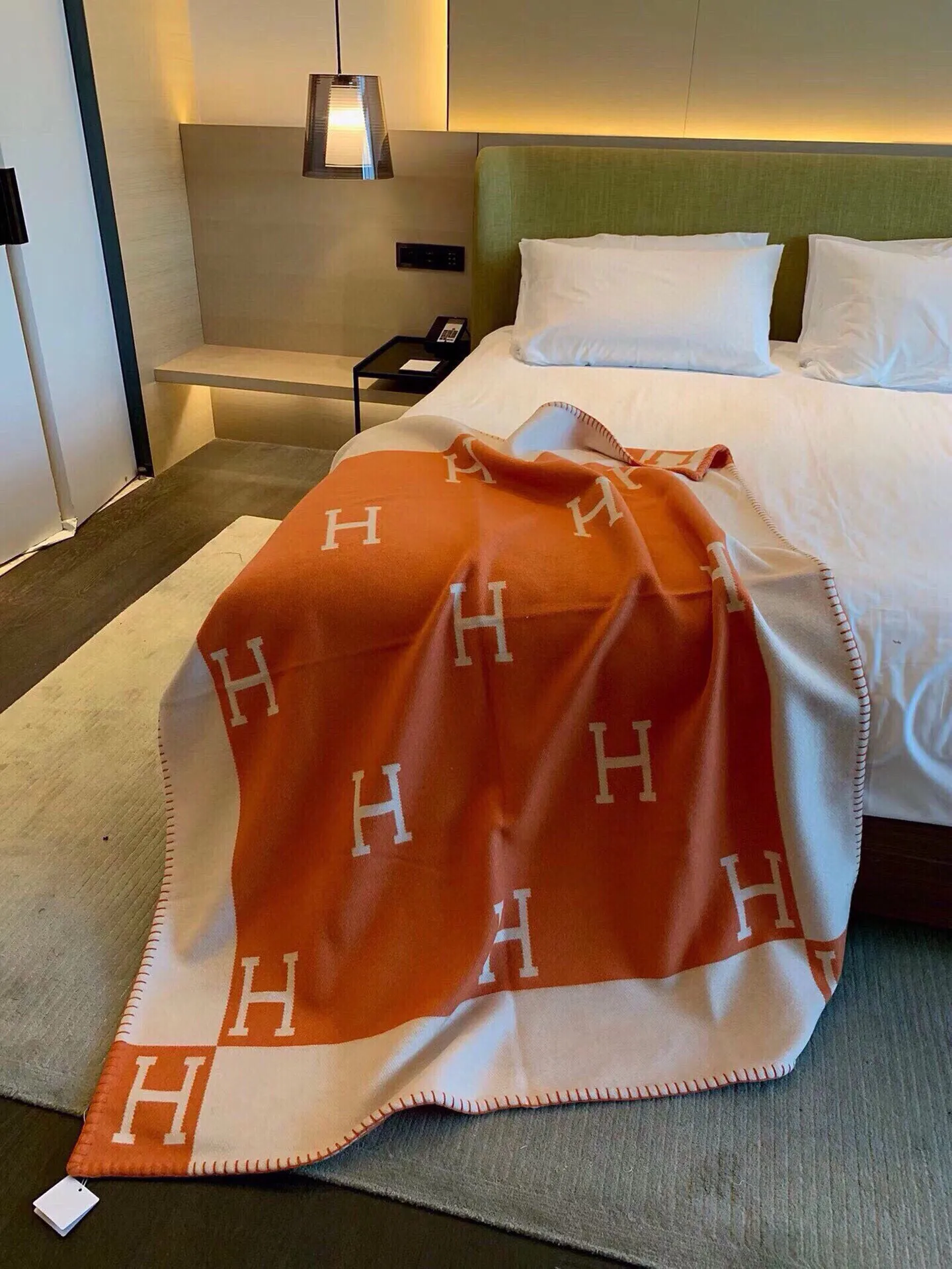 Hermès オレンジ ダブルカラーの羊毛 blanket - 画像 (4)