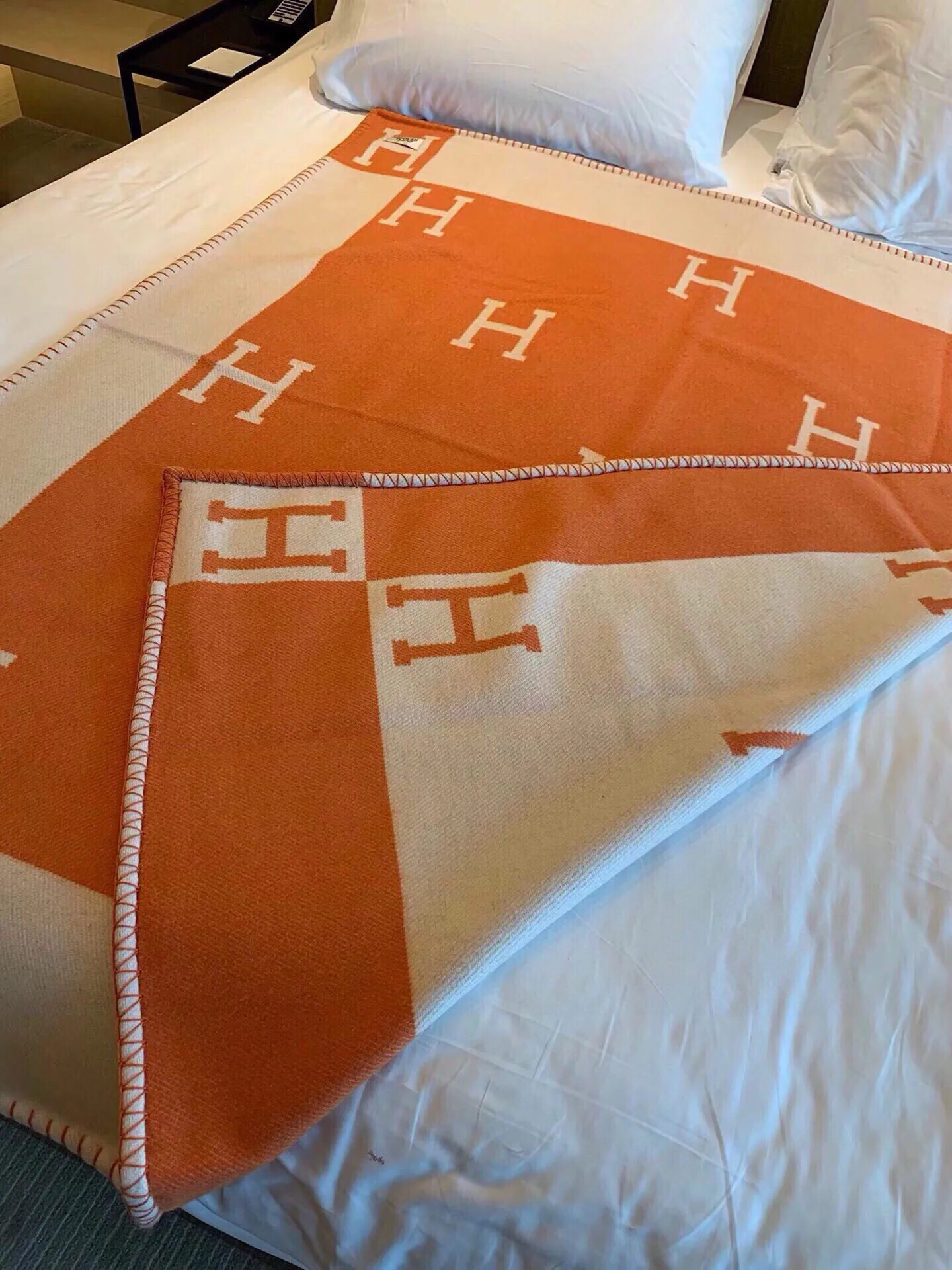 Hermès オレンジ ダブルカラーの羊毛 blanket - 画像 (6)