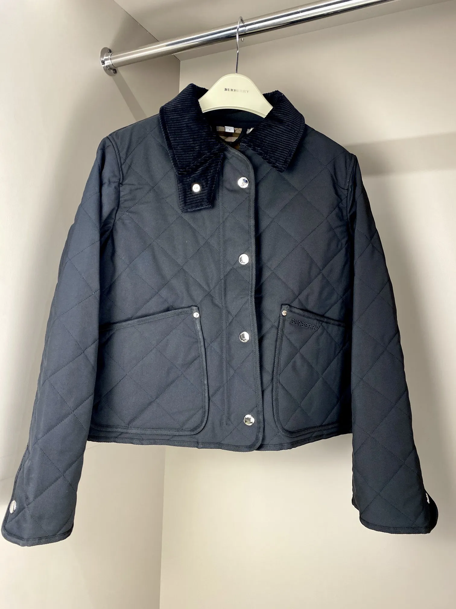 バーバリー キルティングジャケット ネイビー コーデュロイカラー