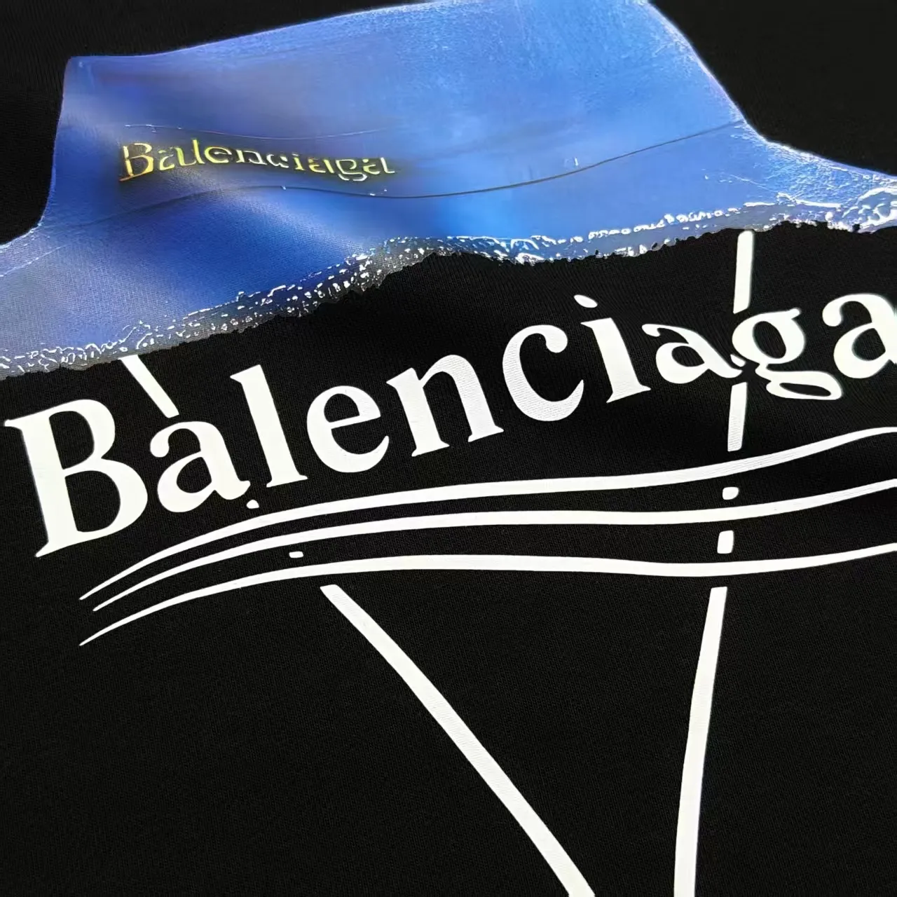 Balenciaga 2025SS 黒色プリント帽子パーカー - 画像 (5)