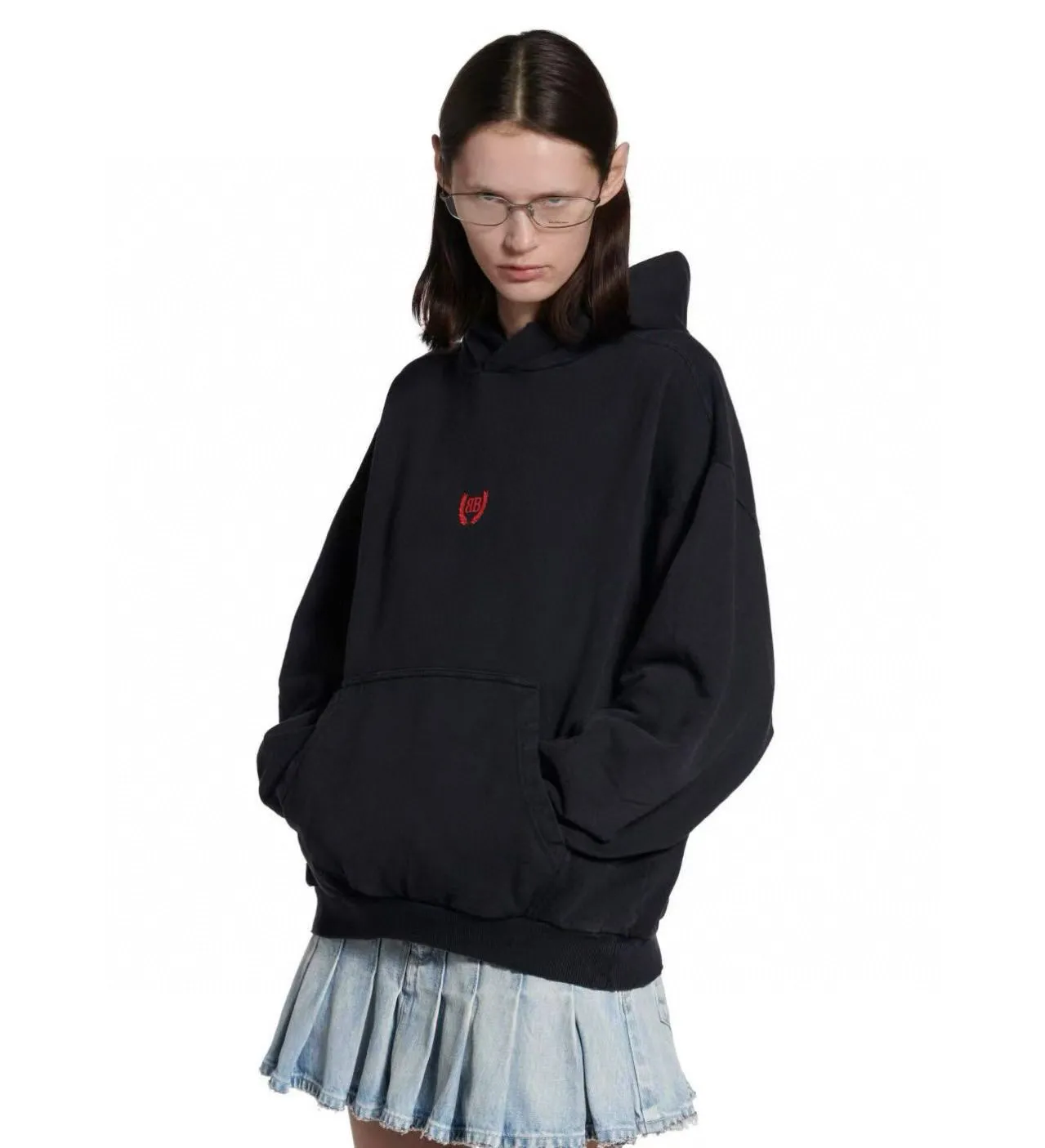 BALENCIAGA 洗水黒 麦穗LOGO 連帽衛衣 - 画像 (10)