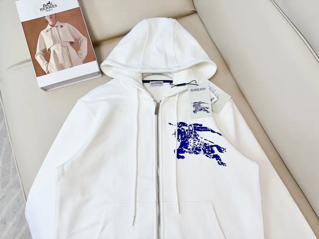 BURBERRY新款発泡戦馬ロゴジップアップフーディ ホワイト - 画像 (4)