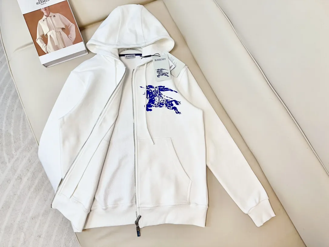 BURBERRY新款発泡戦馬ロゴジップアップフーディ ホワイト - 画像 (6)