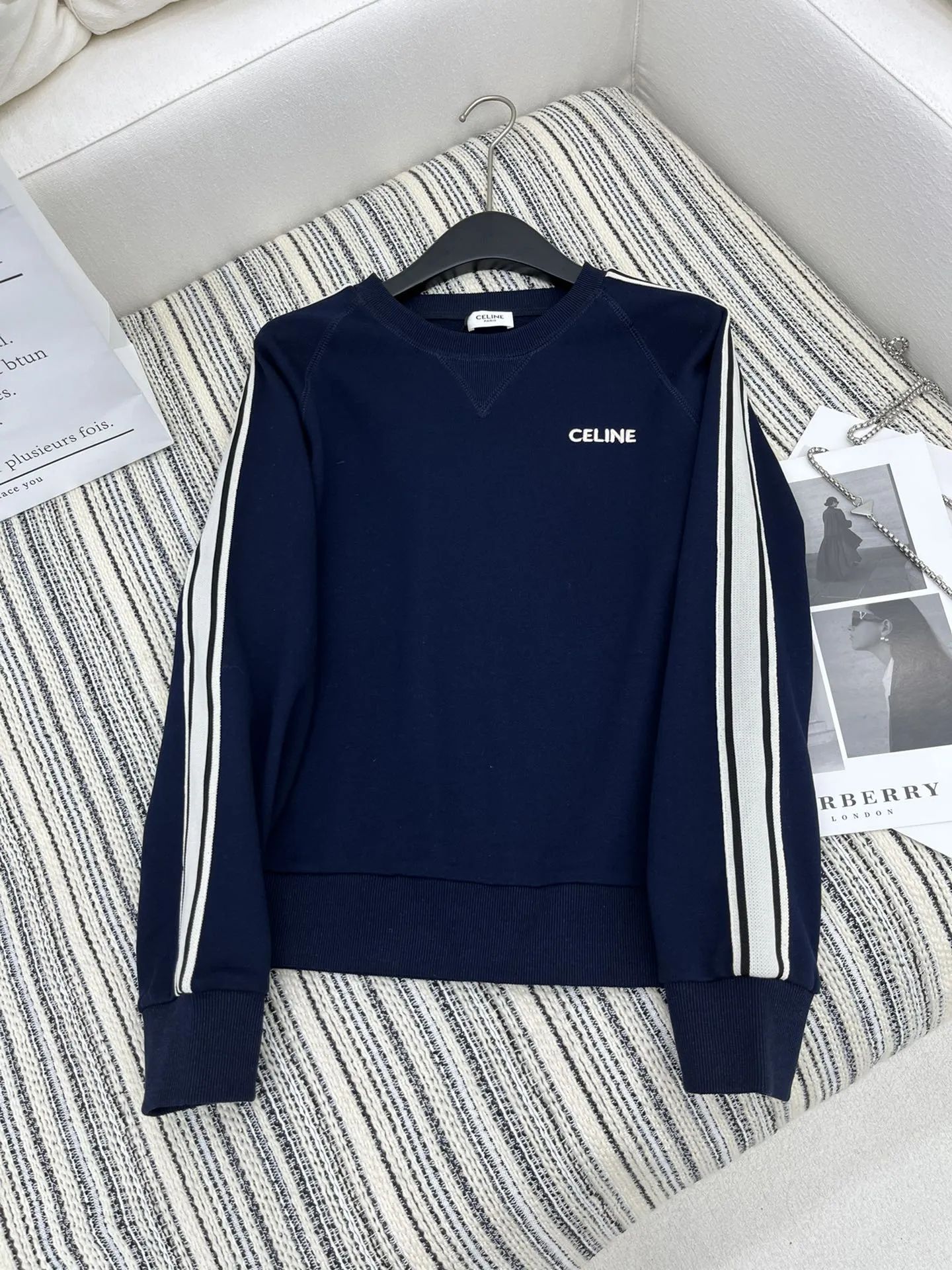 CELINE刺繍織帯青色 パーカー