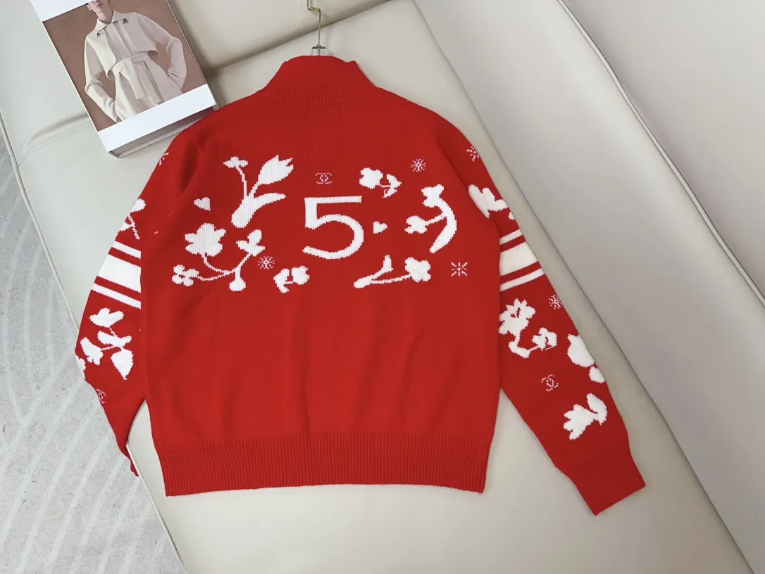 CHANEL新款滑雪花卉ロゴセーター赤色スタイル - 画像 (3)