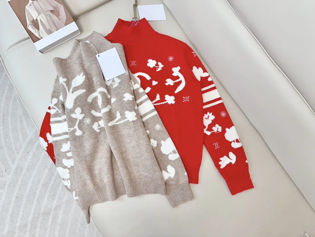 CHANEL新款滑雪花卉ロゴセーター赤色スタイル - 画像 (10)