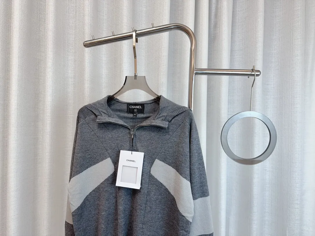 CHANELグレー拼接デザイン パーカー - 画像 (4)